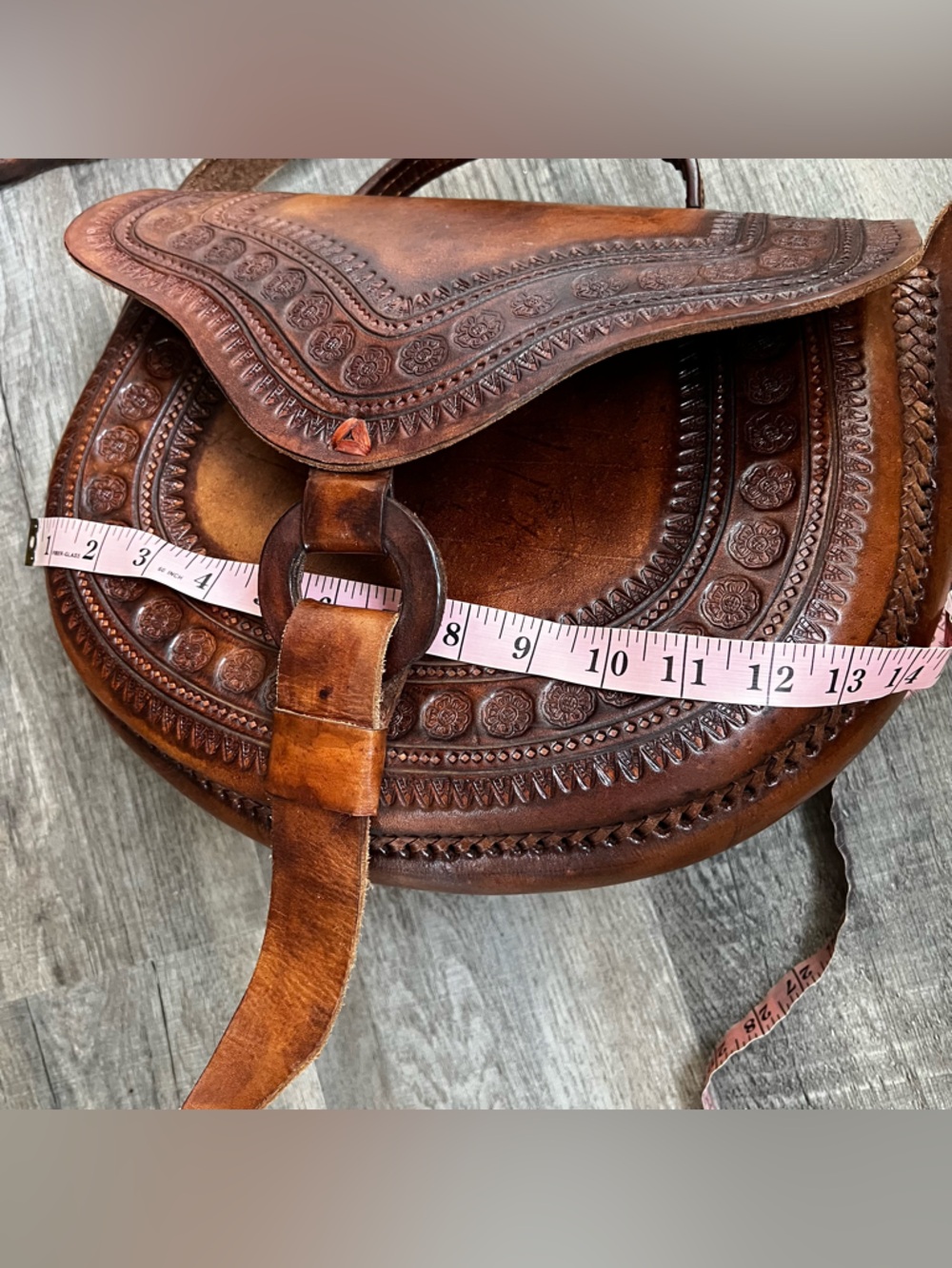Handmade Brown Tooled Leather Crossbody Saddle Bag Made in Mexico NEW - Picture 12 of 14